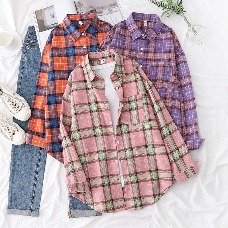Brand Casual Women's Plaid Shirt 2025 Autumn New Boutique Ladies Loose Blouse and Tops Female Long Sleeve Blouses Clothes