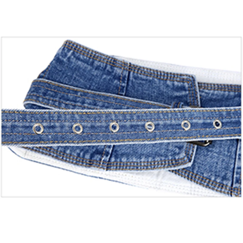 Denim color shapewear women Gothic steamppunk waist cinchr Bustiers Black nickel buckel Pin Slide buckel Belts for ladies Girdle