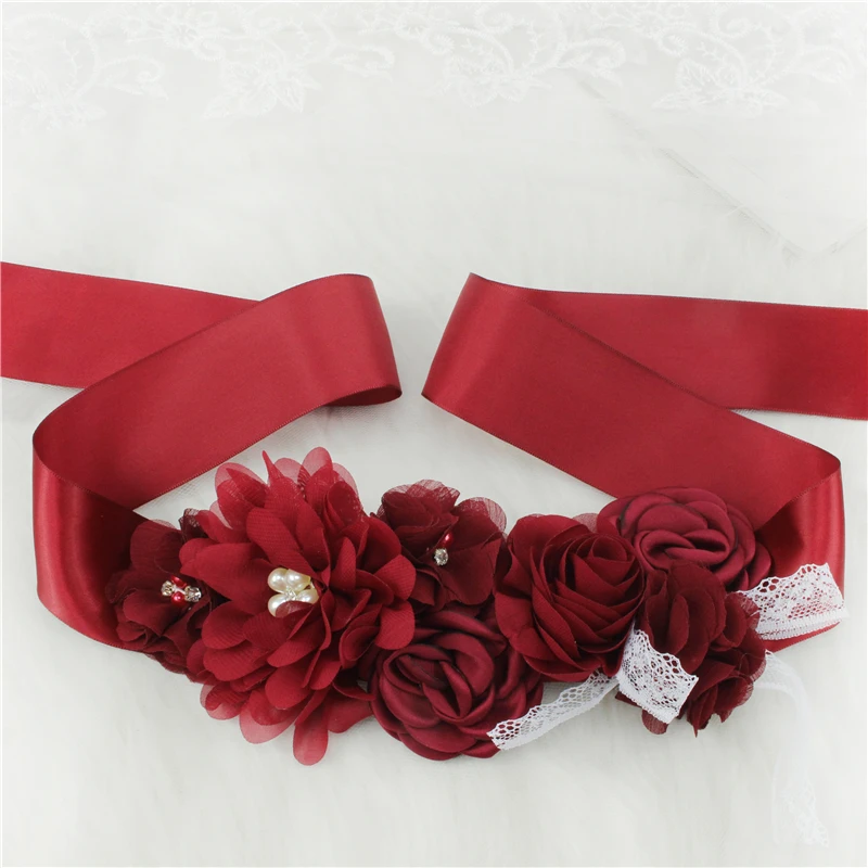 Wedding Accessories Bridal Wedding Belts Bridesmaid Sash Floral Belt Satin Flower Sash Woman Girl Sash Belt Wedding Sashes Belt