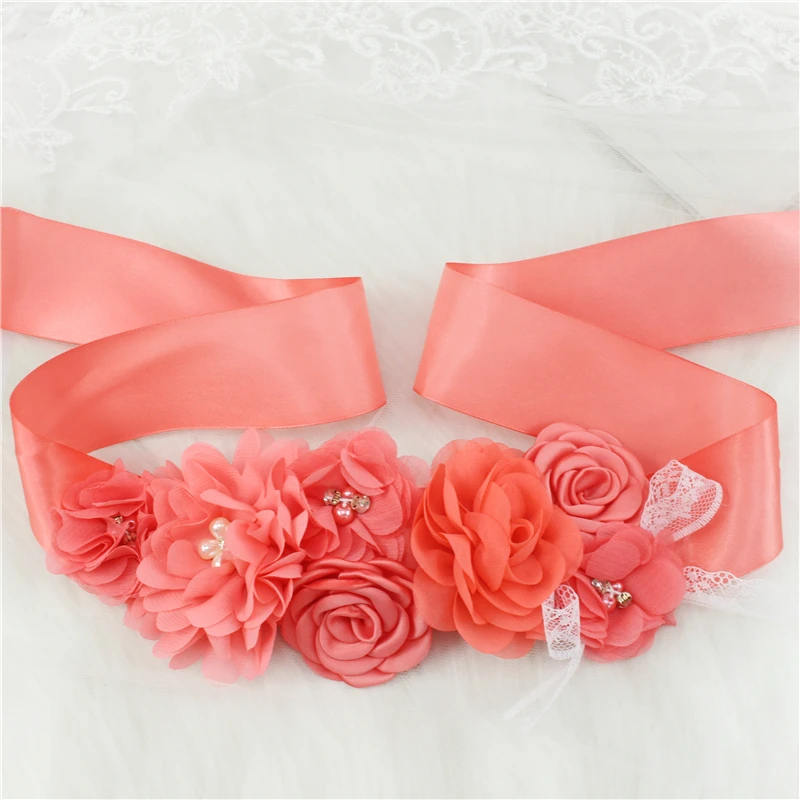 Wedding Accessories Bridal Wedding Belts Bridesmaid Sash Floral Belt Satin Flower Sash Woman Girl Sash Belt Wedding Sashes Belt