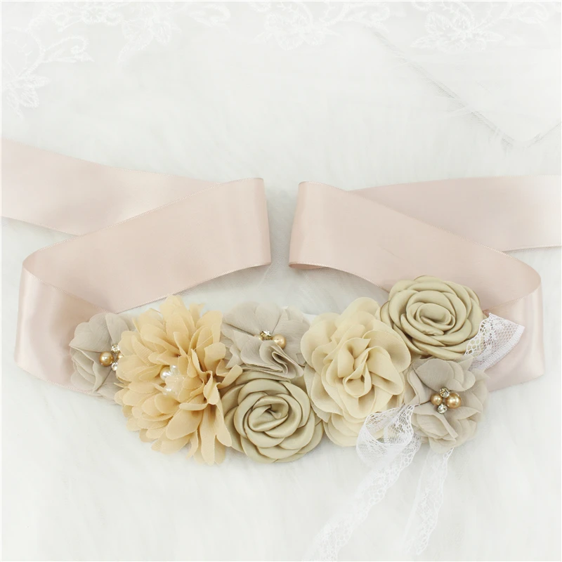 Wedding Accessories Bridal Wedding Belts Bridesmaid Sash Floral Belt Satin Flower Sash Woman Girl Sash Belt Wedding Sashes Belt