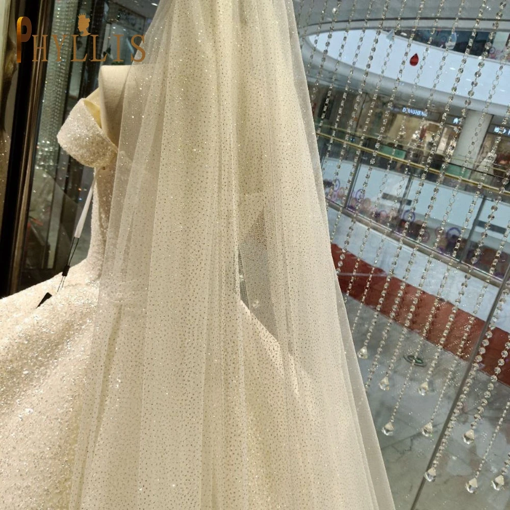 B58 White Champagne Wedding Veil Bling Bridal Veils Long 3M / 5M Veil Cathedral Bride Veils One Layer Shiny Veil with Comb