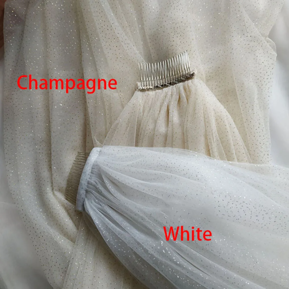 B58 White Champagne Wedding Veil Bling Bridal Veils Long 3M / 5M Veil Cathedral Bride Veils One Layer Shiny Veil with Comb