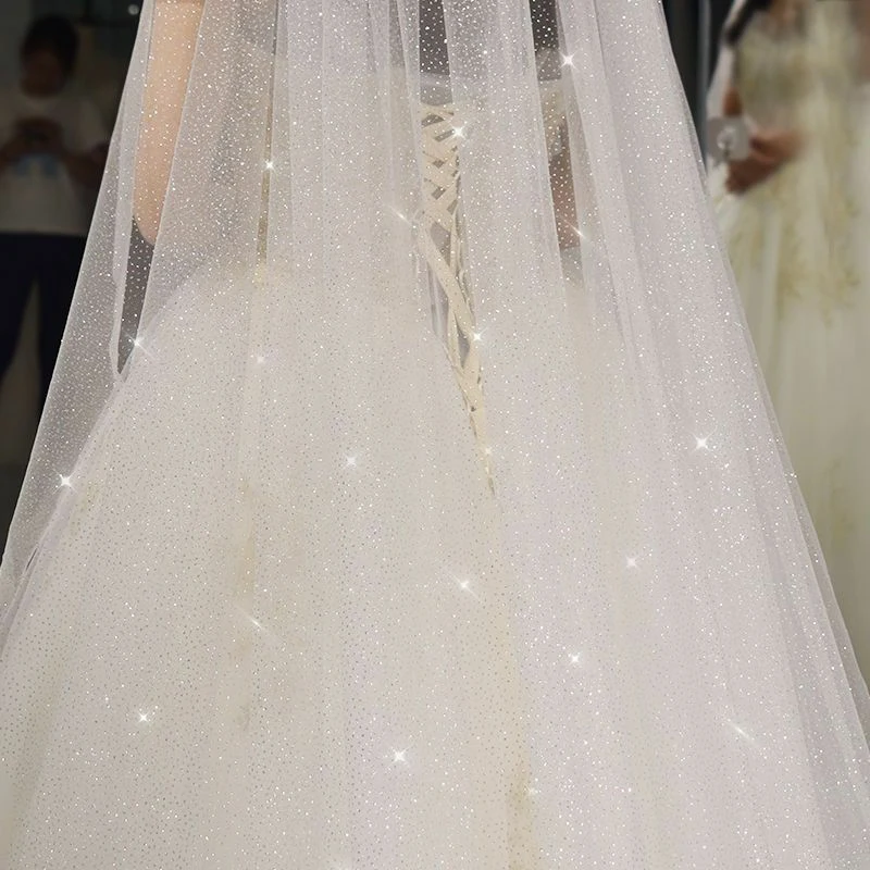 B58 White Champagne Wedding Veil Bling Bridal Veils Long 3M / 5M Veil Cathedral Bride Veils One Layer Shiny Veil with Comb