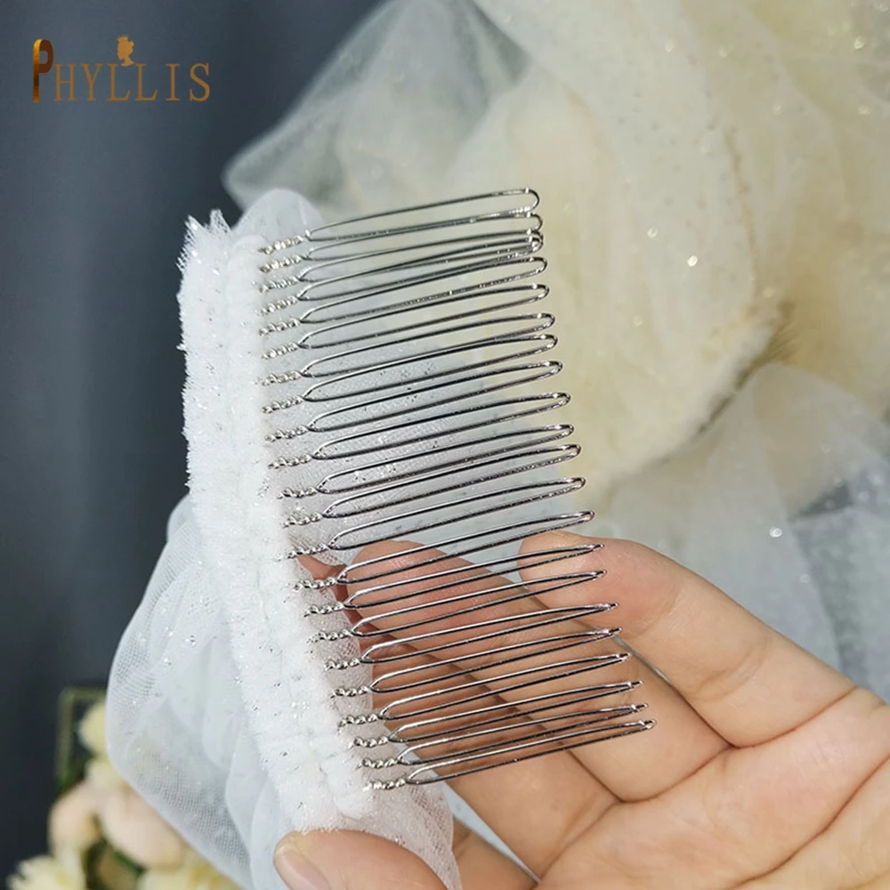B58 White Champagne Wedding Veil Bling Bridal Veils Long 3M / 5M Veil Cathedral Bride Veils One Layer Shiny Veil with Comb