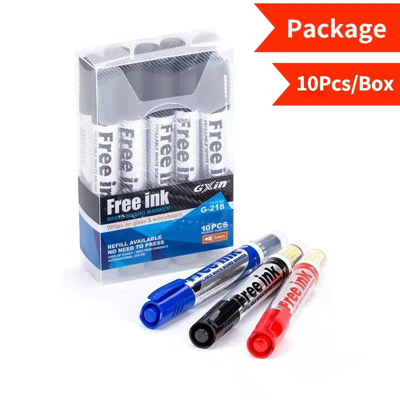 GXIN G218 10Pcs Erasable Whiteboard Refilled Pens Dry Eraser Marker For Offices Stationery Meeting School Use for Classroom
