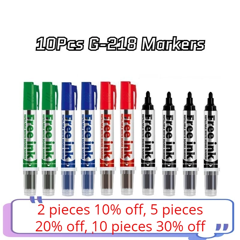 GXIN G218 10Pcs Erasable Whiteboard Refilled Pens Dry Eraser Marker For Offices Stationery Meeting School Use for Classroom