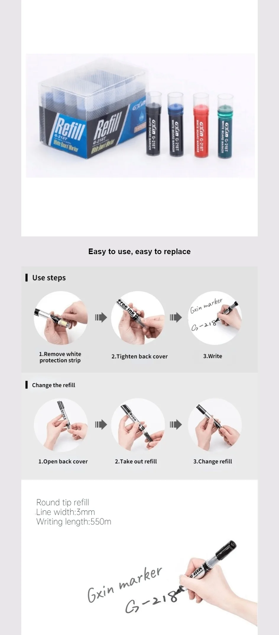 GXIN G218 10Pcs Erasable Whiteboard Refilled Pens Dry Eraser Marker For Offices Stationery Meeting School Use for Classroom