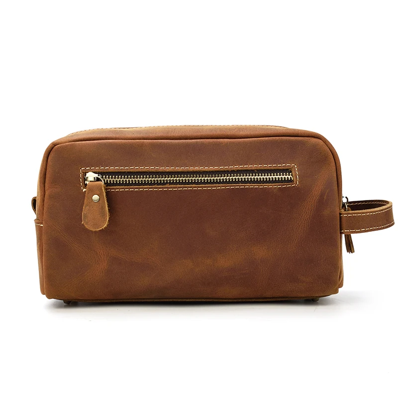 Cowhide Toiletry Bag Men Leather Cosmetic Bag Man Woman Wash Bag Storage Bags Genuine Leather Handbag For Make Up Dopp Kit Male