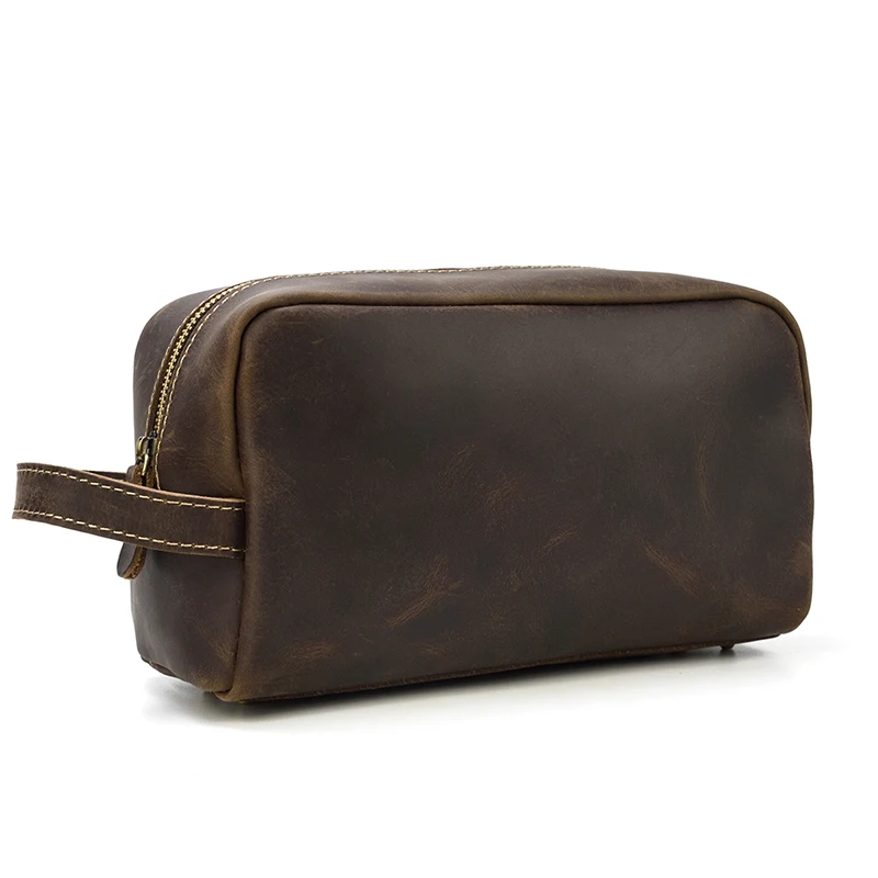 Cowhide Toiletry Bag Men Leather Cosmetic Bag Man Woman Wash Bag Storage Bags Genuine Leather Handbag For Make Up Dopp Kit Male