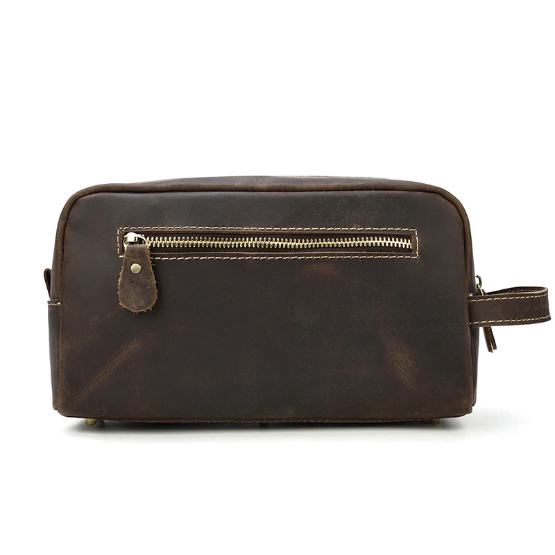 Cowhide Toiletry Bag Men Leather Cosmetic Bag Man Woman Wash Bag Storage Bags Genuine Leather Handbag For Make Up Dopp Kit Male
