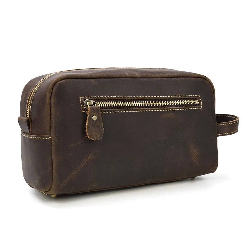 Cowhide Toiletry Bag Men Leather Cosmetic Bag Man Woman Wash Bag Storage Bags Genuine Leather Handbag For Make Up Dopp Kit Male