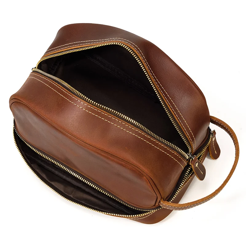 Cowhide Toiletry Bag Men Leather Cosmetic Bag Man Woman Wash Bag Storage Bags Genuine Leather Handbag For Make Up Dopp Kit Male
