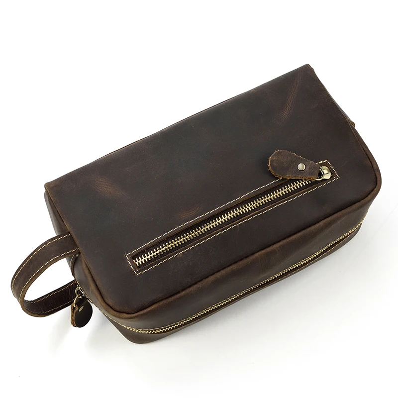 Cowhide Toiletry Bag Men Leather Cosmetic Bag Man Woman Wash Bag Storage Bags Genuine Leather Handbag For Make Up Dopp Kit Male