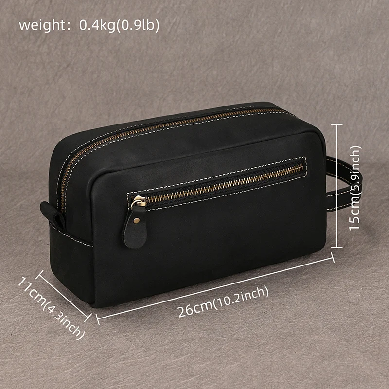 Cowhide Toiletry Bag Men Leather Cosmetic Bag Man Woman Wash Bag Storage Bags Genuine Leather Handbag For Make Up Dopp Kit Male
