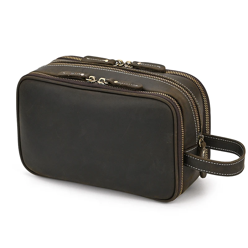 Cowhide Toiletry Bag Men Leather Cosmetic Bag Man Woman Wash Bag Storage Bags Genuine Leather Handbag For Make Up Dopp Kit Male