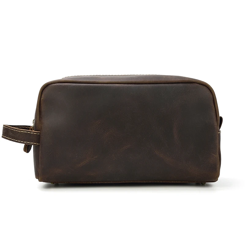 Cowhide Toiletry Bag Men Leather Cosmetic Bag Man Woman Wash Bag Storage Bags Genuine Leather Handbag For Make Up Dopp Kit Male