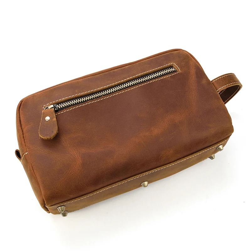 Cowhide Toiletry Bag Men Leather Cosmetic Bag Man Woman Wash Bag Storage Bags Genuine Leather Handbag For Make Up Dopp Kit Male