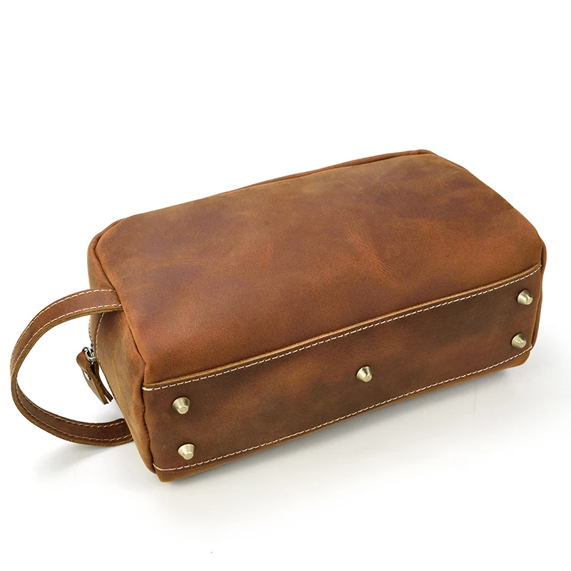 Cowhide Toiletry Bag Men Leather Cosmetic Bag Man Woman Wash Bag Storage Bags Genuine Leather Handbag For Make Up Dopp Kit Male