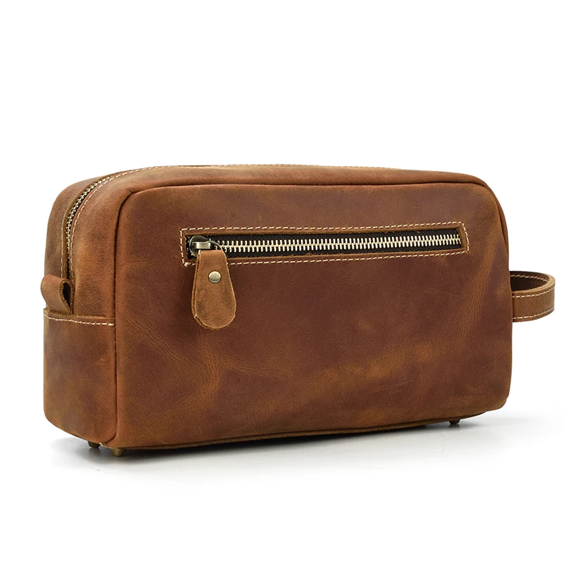 Cowhide Toiletry Bag Men Leather Cosmetic Bag Man Woman Wash Bag Storage Bags Genuine Leather Handbag For Make Up Dopp Kit Male