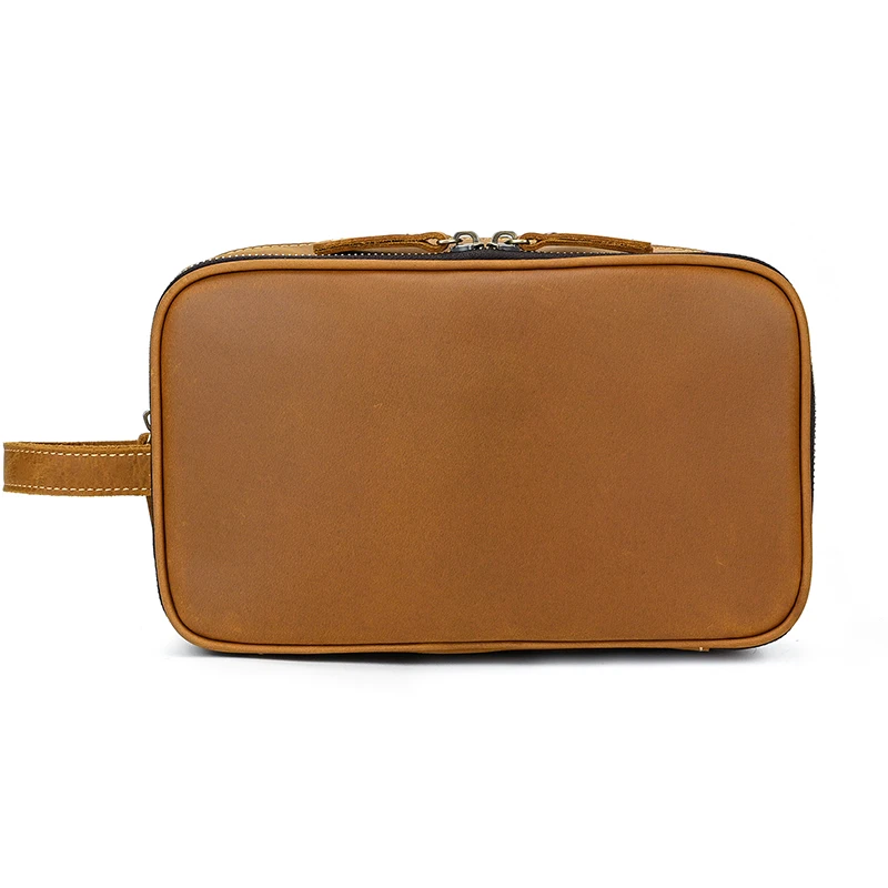 Cowhide Toiletry Bag Men Leather Cosmetic Bag Man Woman Wash Bag Storage Bags Genuine Leather Handbag For Make Up Dopp Kit Male