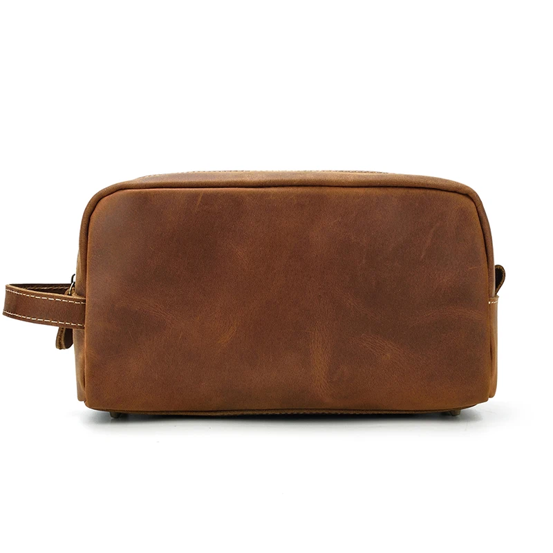 Cowhide Toiletry Bag Men Leather Cosmetic Bag Man Woman Wash Bag Storage Bags Genuine Leather Handbag For Make Up Dopp Kit Male