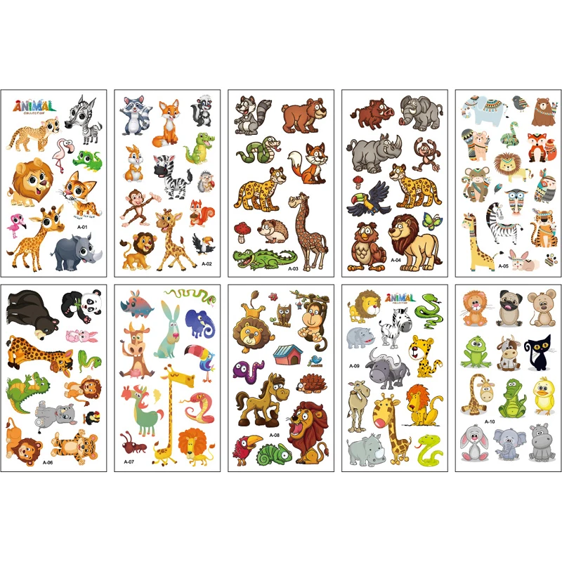 10 Sheets/Set Animal Dinosaur Space Watch Children's Tattoo Stickers Face Arm Body Waterproof Temporary Tattoo for Kids Gift