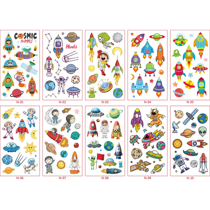 10 Sheets/Set Animal Dinosaur Space Watch Children's Tattoo Stickers Face Arm Body Waterproof Temporary Tattoo for Kids Gift