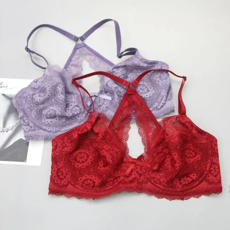 2022 New Plus Size Bralette Bras For Women Hollow Out Underwire Intimates Embroidery Mesh Lingerie BCDE Cup Brassiere
