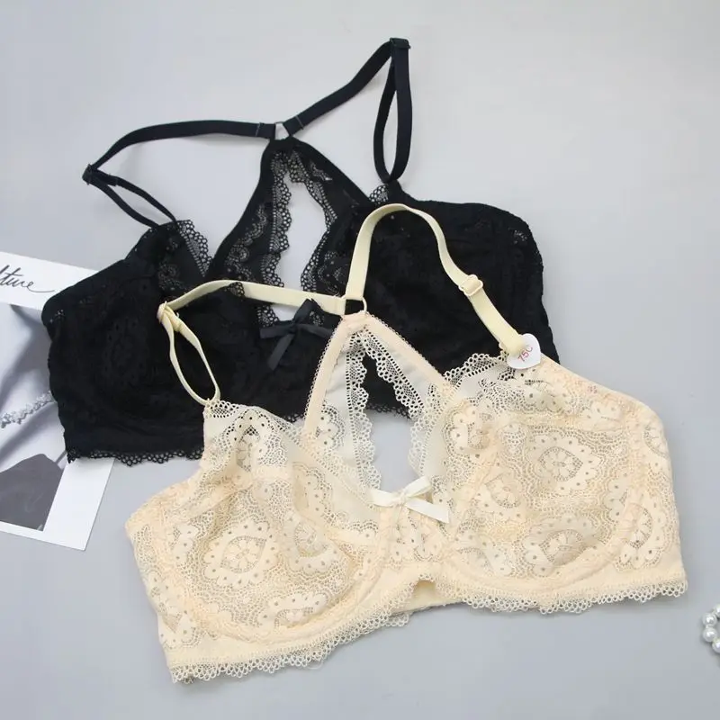 2022 New Plus Size Bralette Bras For Women Hollow Out Underwire Intimates Embroidery Mesh Lingerie BCDE Cup Brassiere