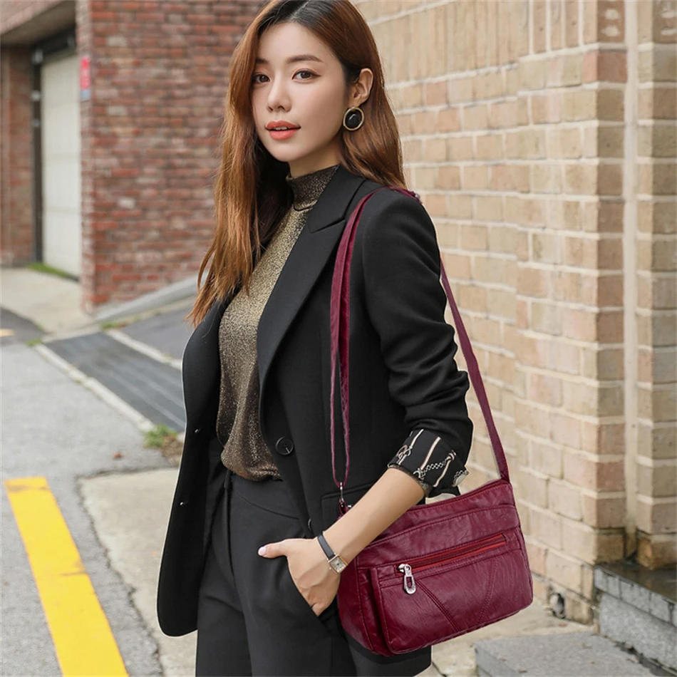 Fashion All-match Solid Color Messenger Bag High Capacity Womens Shoulder Bags 2021 New High Quality Pu Leather Women Handbag