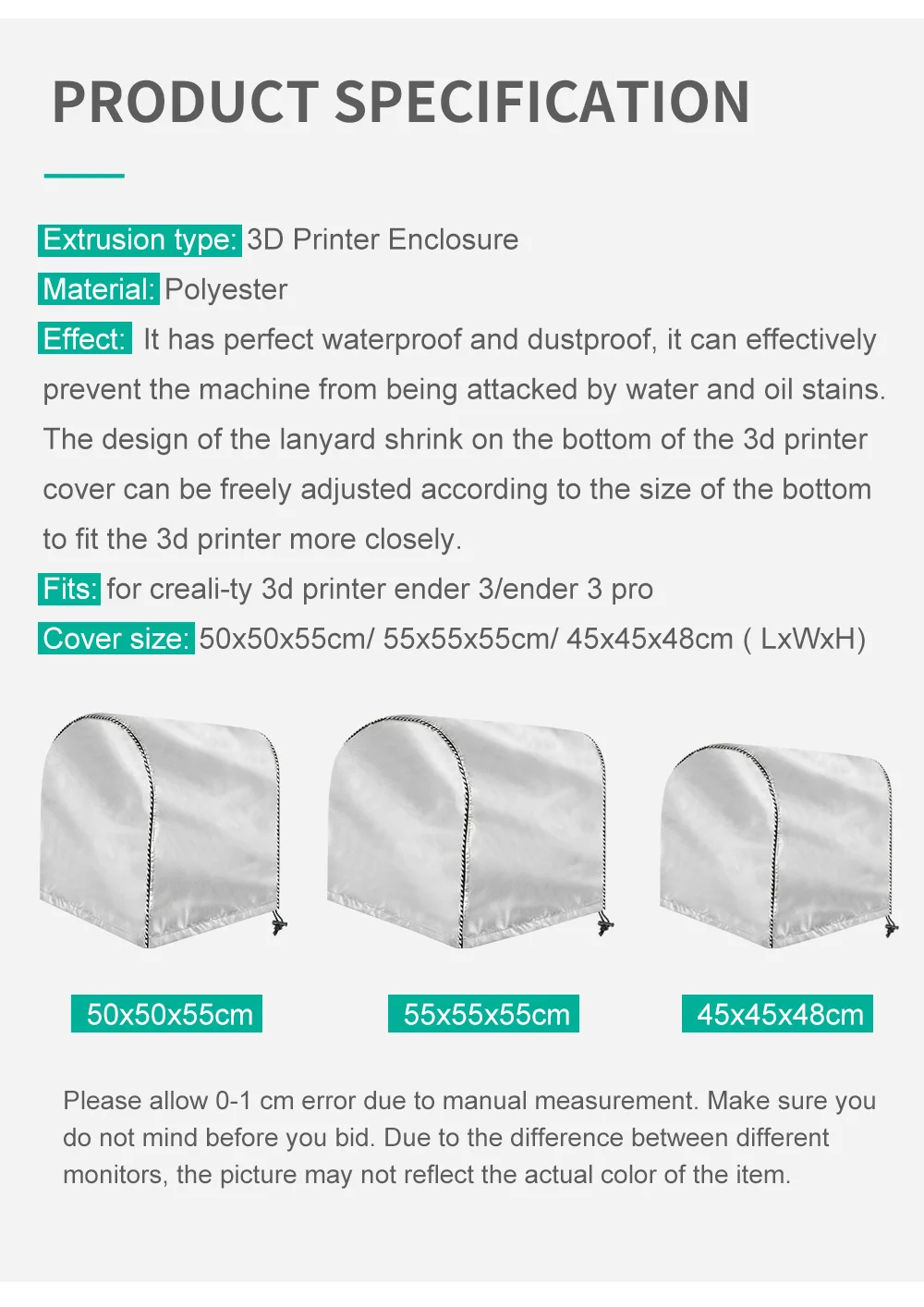 3D Printer Enclosure, Covers Soundproof Dustproof Heating Tent for 3D Printing Room Compatible with Ender 3