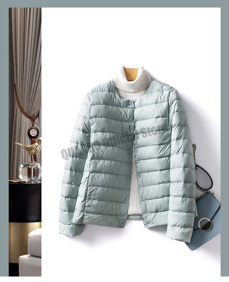 Women Liner Duck Down Jacket O-neck Variable V-neck 2024 New Female Winter Keep Warm Collarless Ultralight Quilted Puffer Coat