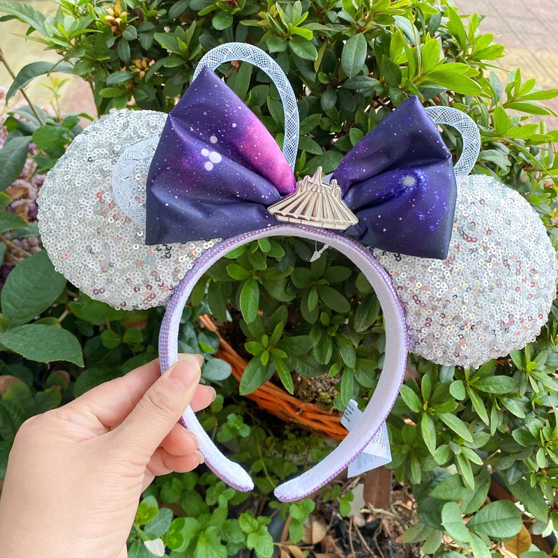 New Disney Mickey Mouse Ears Headband Space mountain Lunar New Year Minnie Bow Pink Sequins Cartoon Anime Headdress Headband Gif