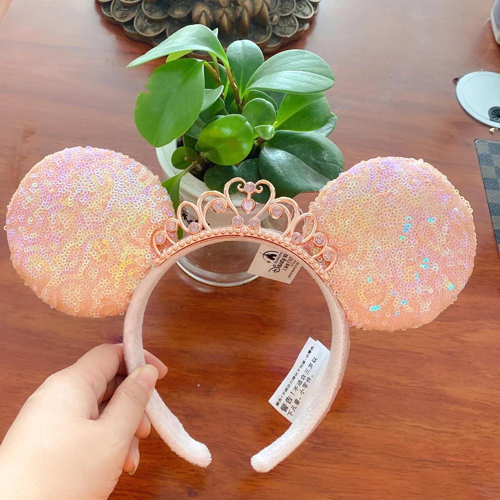 New Disney Mickey Mouse Ears Headband Space mountain Lunar New Year Minnie Bow Pink Sequins Cartoon Anime Headdress Headband Gif