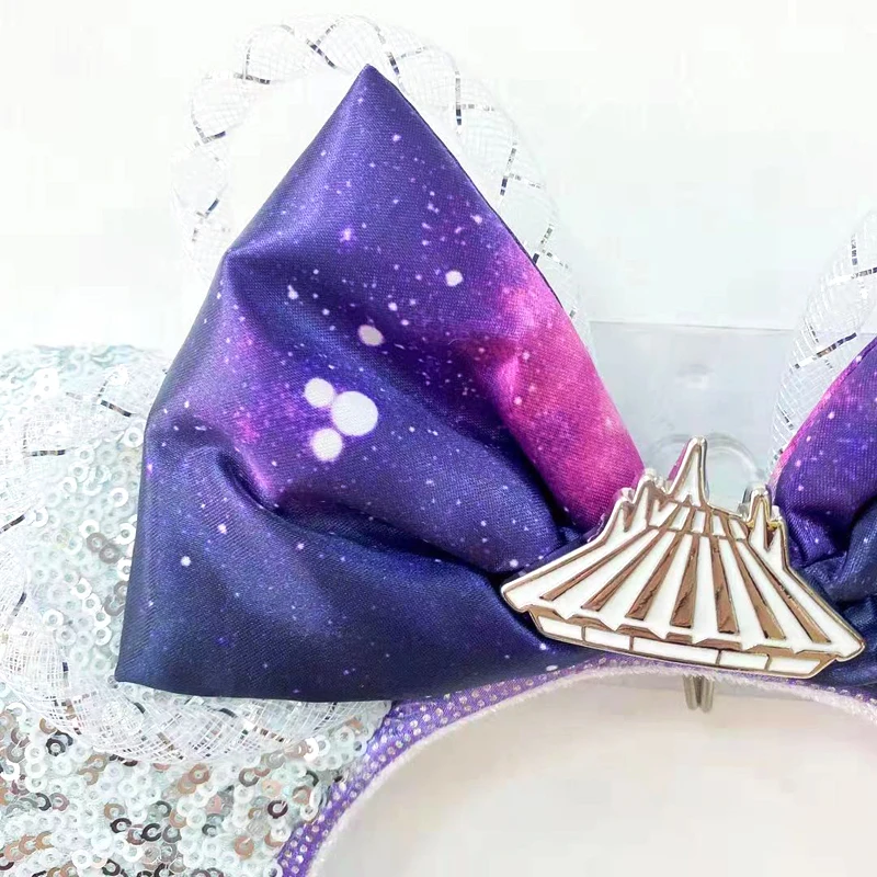 New Disney Mickey Mouse Ears Headband Space mountain Lunar New Year Minnie Bow Pink Sequins Cartoon Anime Headdress Headband Gif