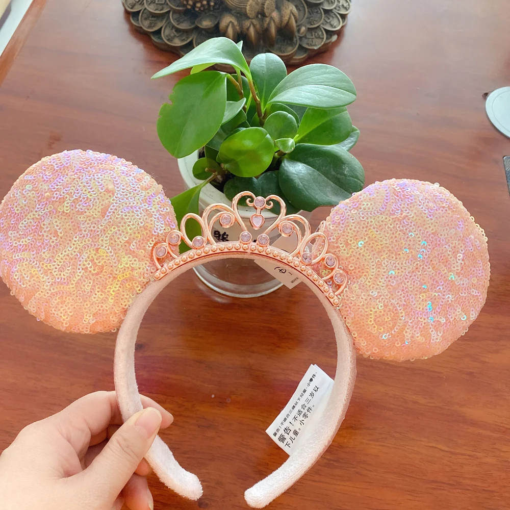 New Disney Mickey Mouse Ears Headband Space mountain Lunar New Year Minnie Bow Pink Sequins Cartoon Anime Headdress Headband Gif