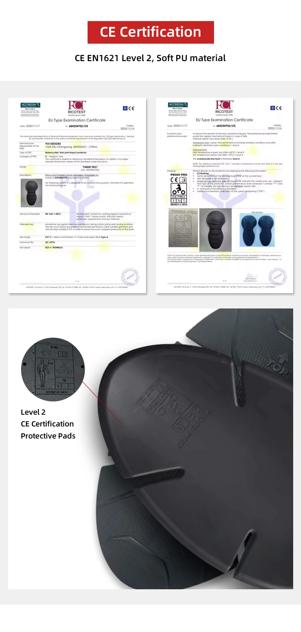 CE Level 2 Moto Motorcycle Back Elbow Knee Shoulder Protector Jacket Insert Gear Armor Motocross Racing Protect Protection Pad