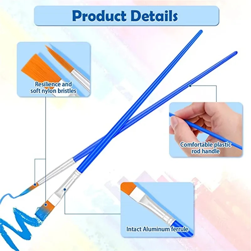 100pcs Paint Brushes Set for Students Acrylic with Flat Round Pointed Paint Brushes Craft Watercolor Oil Painting Brushes