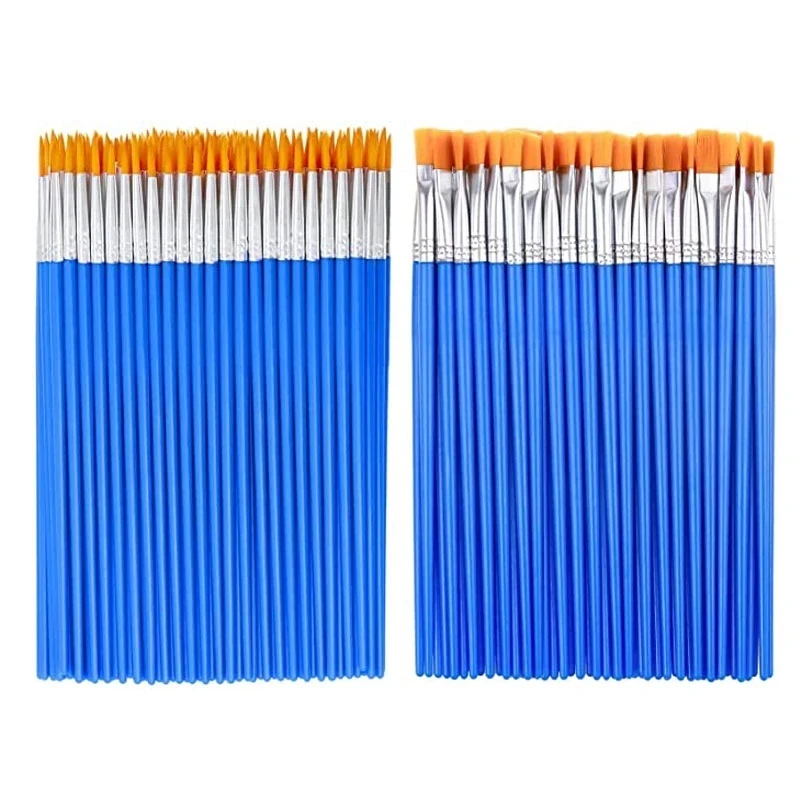 100pcs Paint Brushes Set for Students Acrylic with Flat Round Pointed Paint Brushes Craft Watercolor Oil Painting Brushes