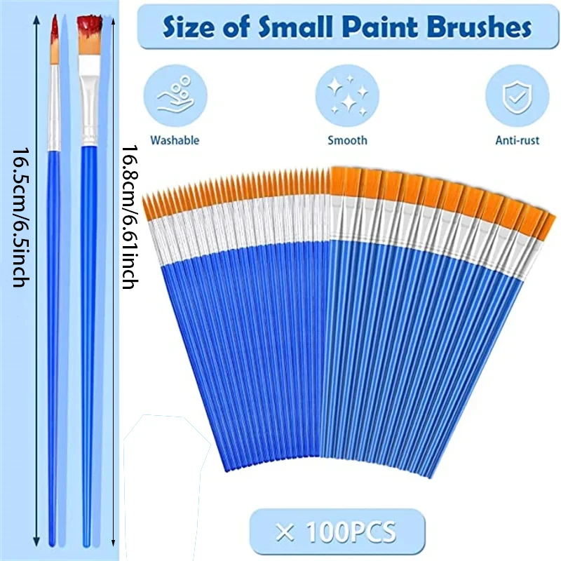 100pcs Paint Brushes Set for Students Acrylic with Flat Round Pointed Paint Brushes Craft Watercolor Oil Painting Brushes