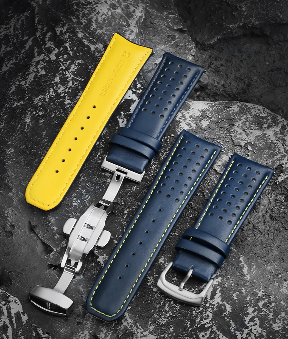 Genuine Leather Watchband For CITIZEN Blue Angel Watch AT8020-54L/8020-03L/JY8078 Curved End Watches Bracelet Strap 22mm 23mm