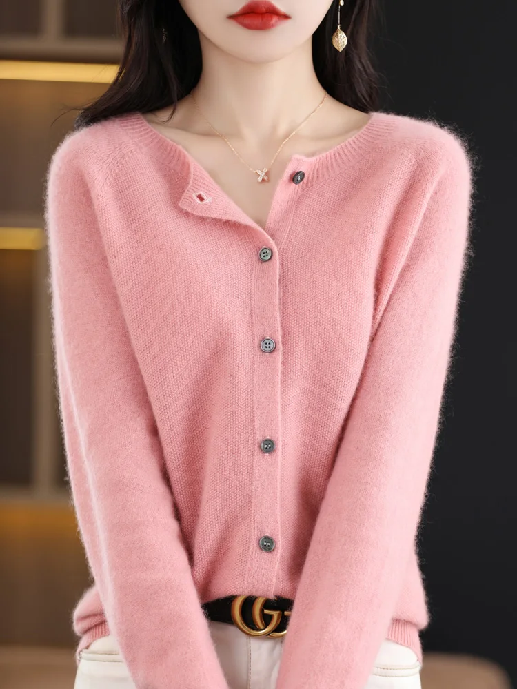 Women Cashmere Sweater 100% Merino Wool Knitted Cardigan Autumn Winter Knitwear O-Neck Female Solid Color Casual Fashion Top