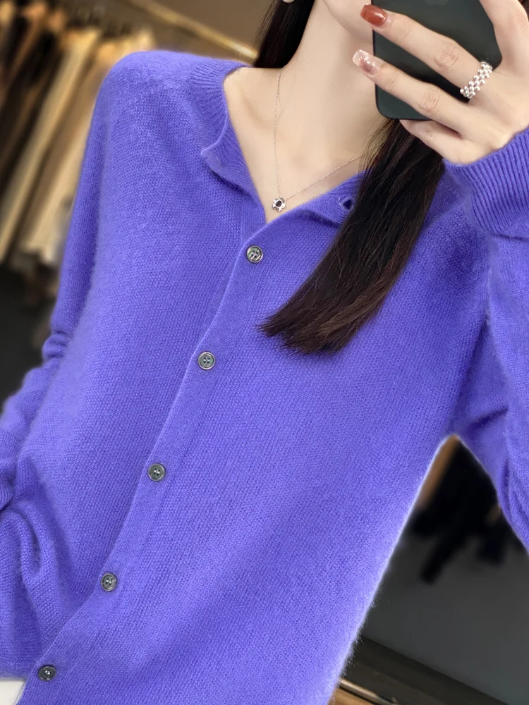 Women Cashmere Sweater 100% Merino Wool Knitted Cardigan Autumn Winter Knitwear O-Neck Female Solid Color Casual Fashion Top