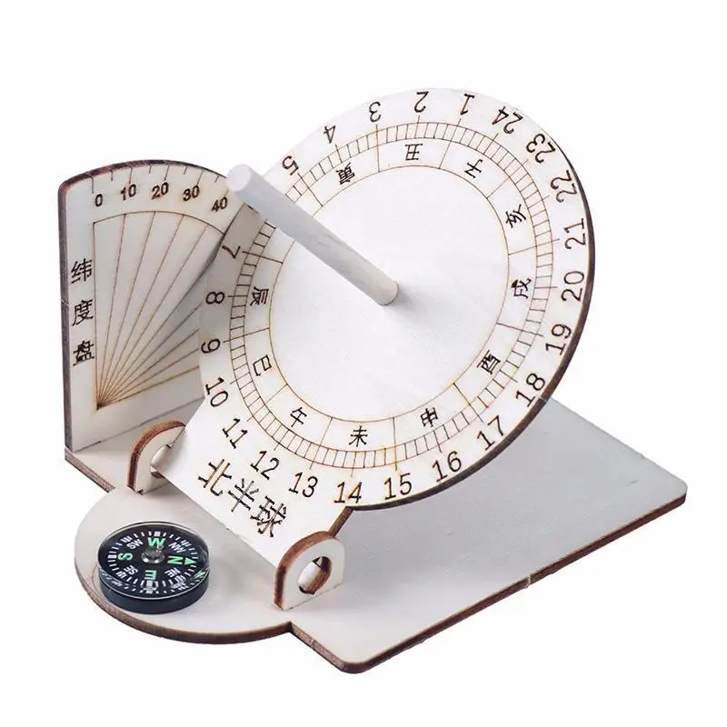 1 PCS DIY Equatorial Sundial Clock Wooden Scientific Model Teaching Aid Educational Toys For Kids Desk Craft Accessories