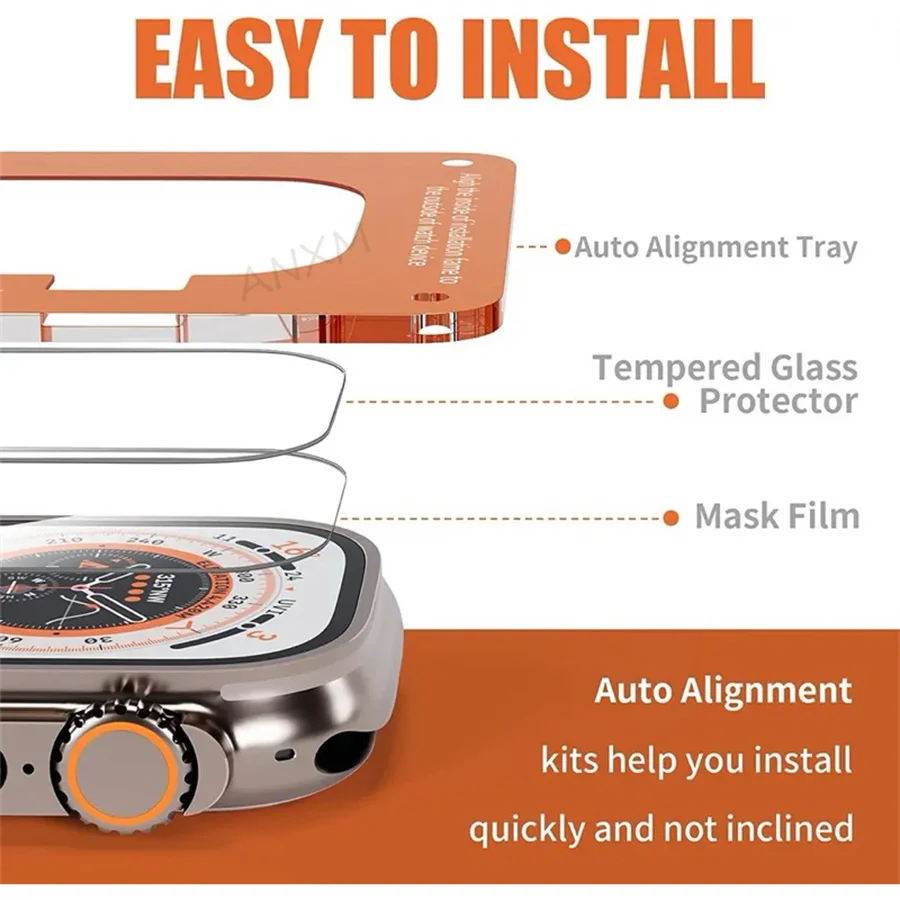 2Pcs Tempered Glass Film For Apple Watch Ultra 2 49mm With Alignment Tool Screen Protector for Watch Ultra 49mm Easy Install Kit