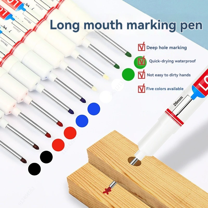 5-8Pcs/Set 20mm Deep Hole Long Nib Head Markers for Woodworking Decoration Waterproof Multi-Purpose Metal Perforating Paint Pen