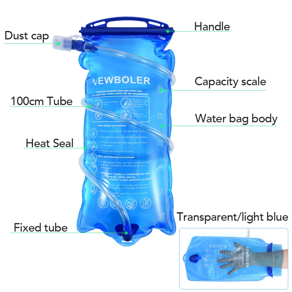 1.5L 2L 3L Water Bag Sports Backpack Bicycle Riding Water Bag Portable Food Grade Outdoor Drinking Water Bag Camping Water Bag