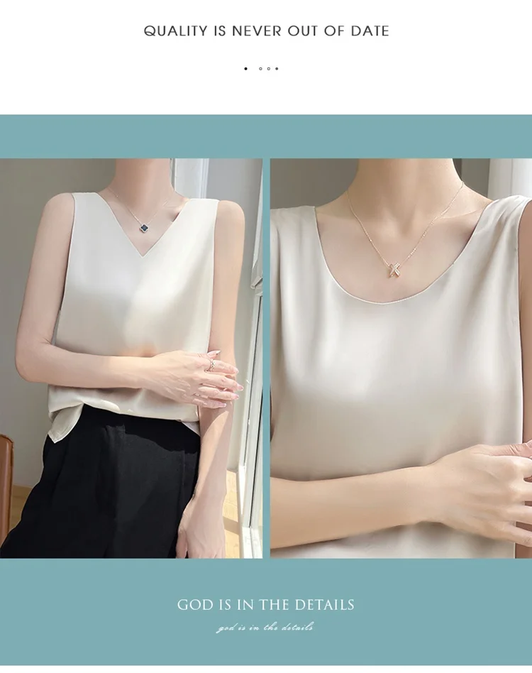 2024 Women's Summer New Sling Front And Rear V-Neck One Piece Two Wear Fashion Loose Silk Sexy T-shirt Versatile Top RW F138