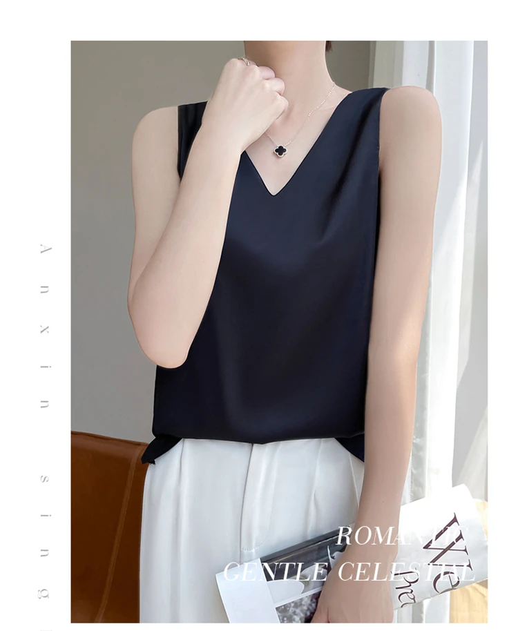 2024 Women's Summer New Sling Front And Rear V-Neck One Piece Two Wear Fashion Loose Silk Sexy T-shirt Versatile Top RW F138